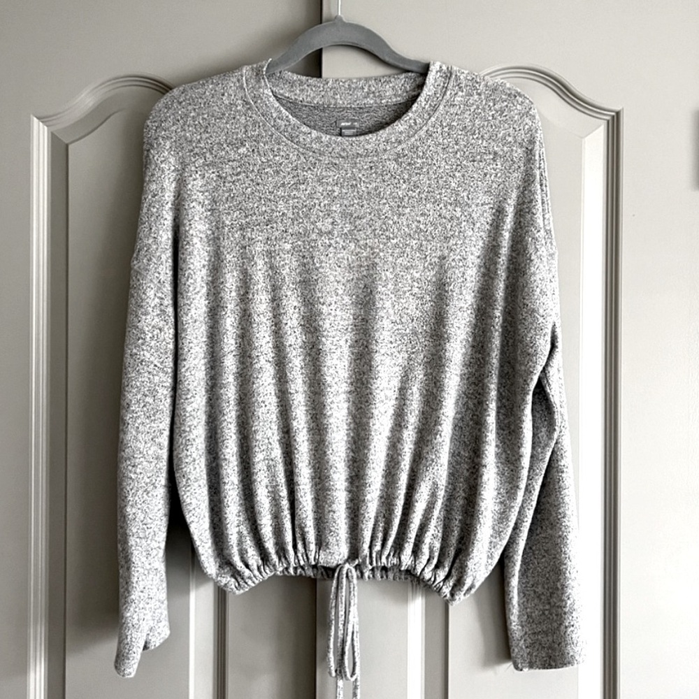 Aerie Cinched-Front Lightweight Long Sleeve Gray Top|Small